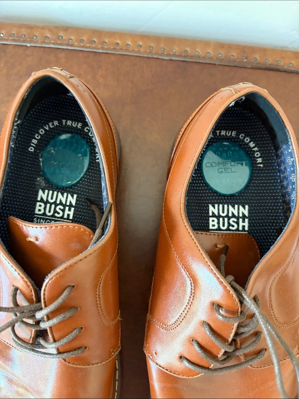 Nunn Bush Men’s Cognac Brown Leather Derby Dress Shoes